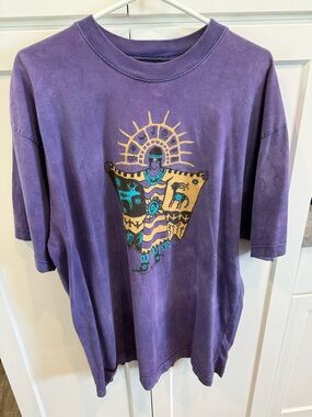Vintage unisex Dagoli Native art Purple Graphic Tee with Sun God Motif